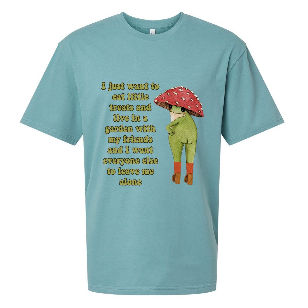 I Just Want To Eat Little Treats Funny Cartoon Frog Sueded Cloud Jersey T-Shirt
