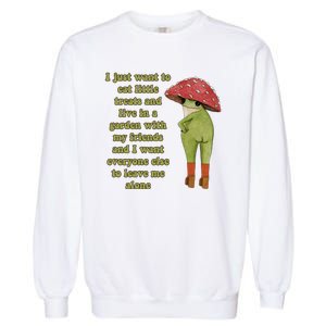 I Just Want To Eat Little Treats Funny Cartoon Frog Garment-Dyed Sweatshirt