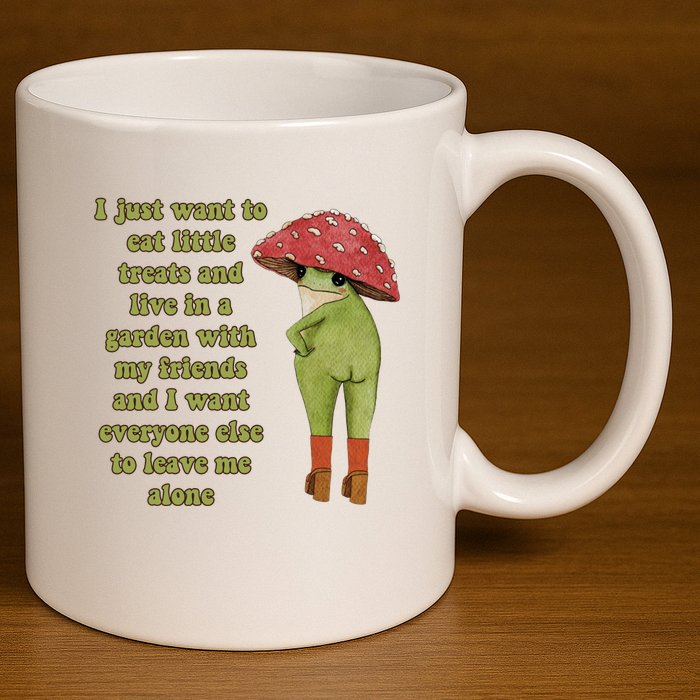 I Just Want To Eat Little Treats Funny Cartoon Frog 11oz C Handle Ceramic Mug