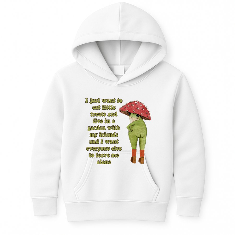 I Just Want To Eat Little Treats Funny Cartoon Frog Kids Hoodie
