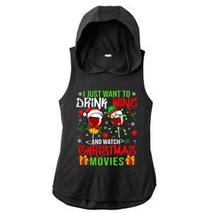 I Just Want To Wine And Watch Xmas Movies Santa Wines Great Gift Ladies PosiCharge Tri-Blend Wicking Draft Hoodie Tank