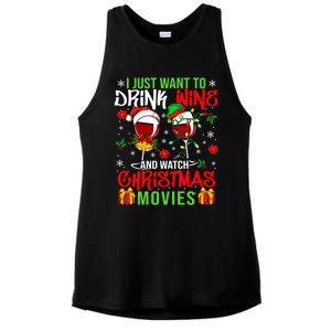 I Just Want To Wine And Watch Xmas Movies Santa Wines Great Gift Ladies PosiCharge Tri-Blend Wicking Tank