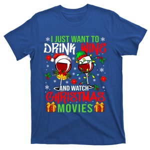 I Just Want To Wine And Watch Xmas Movies Santa Wines Great Gift T-Shirt