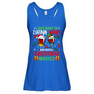 I Just Want To Wine And Watch Xmas Movies Santa Wines Great Gift Ladies Essential Flowy Tank