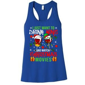 I Just Want To Wine And Watch Xmas Movies Santa Wines Great Gift Women's Racerback Tank