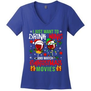 I Just Want To Wine And Watch Xmas Movies Santa Wines Great Gift Women's V-Neck T-Shirt