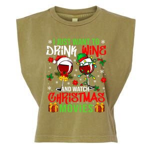 I Just Want To Wine And Watch Xmas Movies Santa Wines Great Gift Garment-Dyed Women's Muscle Tee