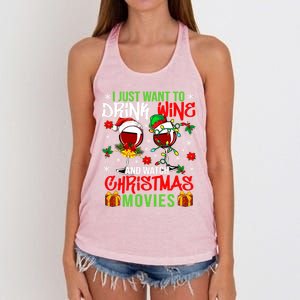 I Just Want To Wine And Watch Xmas Movies Santa Wines Great Gift Women's Knotted Racerback Tank