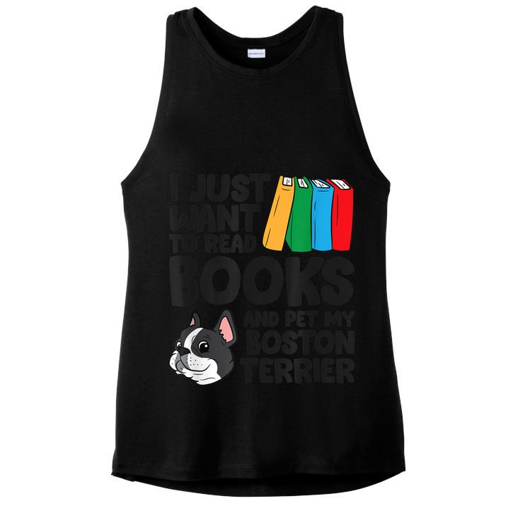 I Just Want To Read Books And Pet My Boston Terrier Ladies PosiCharge Tri-Blend Wicking Tank