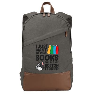 I Just Want To Read Books And Pet My Boston Terrier Cotton Canvas Backpack