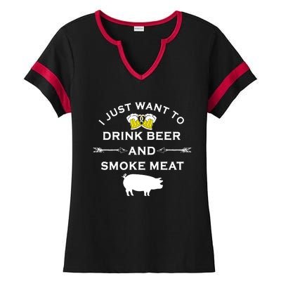 I Just Want To Drink Beer And Smoke Meat Pork Party Ladies Halftime Notch Neck Tee