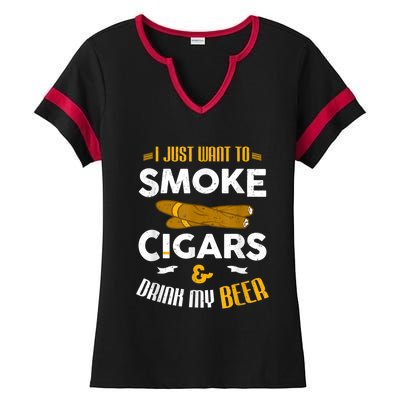 I Just Want To Smoke Cigars And Drink My Beer Cigar Ladies Halftime Notch Neck Tee