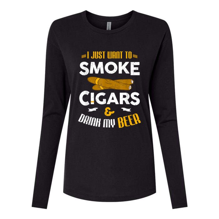 I Just Want To Smoke Cigars And Drink My Beer Cigar Womens Cotton Relaxed Long Sleeve T-Shirt