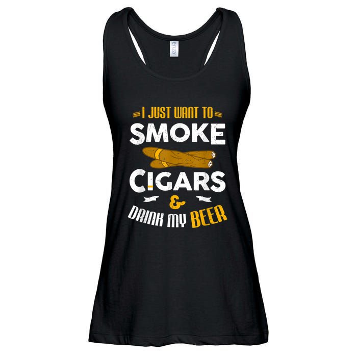 I Just Want To Smoke Cigars And Drink My Beer Cigar Ladies Essential Flowy Tank