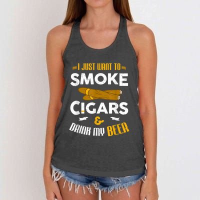 I Just Want To Smoke Cigars And Drink My Beer Cigar Women's Knotted Racerback Tank