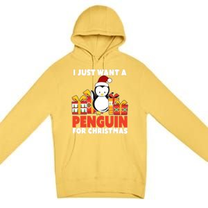 I Just Want A Penguin For Christmas Cute Penguin Christmas Gift Premium Pullover Hoodie