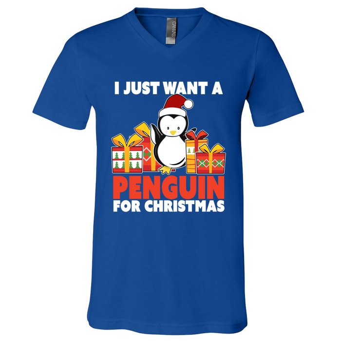 I Just Want A Penguin For Christmas Cute Penguin Christmas Gift V-Neck T-Shirt