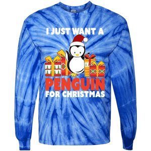 I Just Want A Penguin For Christmas Cute Penguin Christmas Gift Tie-Dye Long Sleeve Shirt