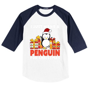 I Just Want A Penguin For Christmas Cute Penguin Christmas Gift Baseball Sleeve Shirt