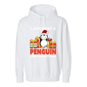 I Just Want A Penguin For Christmas Cute Penguin Christmas Gift Garment-Dyed Fleece Hoodie