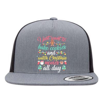 I Just Want to Bake Cookies Drink Hot Cocoa Watch Christmas Flat Bill Trucker Hat