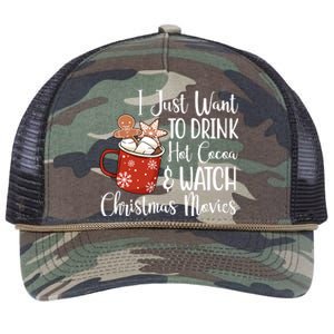 I Just Want To Drink Hot Cocoa And Watch Christmas Movies Retro Rope Trucker Hat Cap