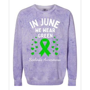 In June We Wear Green Ribbon Heart Scoliosis Awareness Gift Colorblast Crewneck Sweatshirt