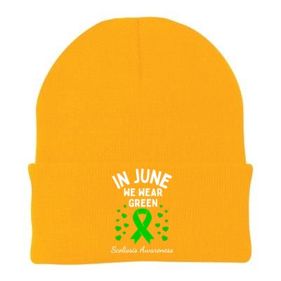 In June We Wear Green Ribbon Heart Scoliosis Awareness Gift Knit Cap Winter Beanie