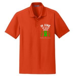 In June We Wear Green Ribbon Heart Scoliosis Awareness Gift Dry Zone Grid Polo