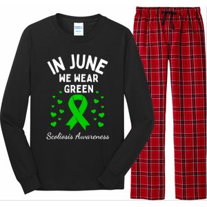 In June We Wear Green Ribbon Heart Scoliosis Awareness Gift Long Sleeve Pajama Set