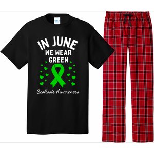 In June We Wear Green Ribbon Heart Scoliosis Awareness Gift Pajama Set