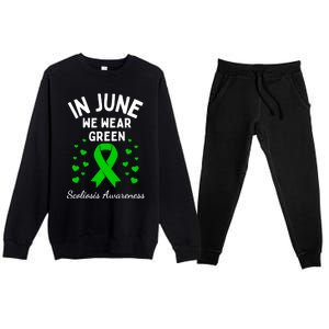 In June We Wear Green Ribbon Heart Scoliosis Awareness Gift Premium Crewneck Sweatsuit Set