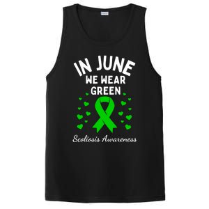 In June We Wear Green Ribbon Heart Scoliosis Awareness Gift PosiCharge Competitor Tank