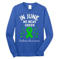 In June We Wear Green Ribbon Heart Scoliosis Awareness Gift Long Sleeve Shirt