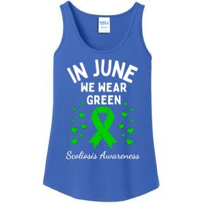 In June We Wear Green Ribbon Heart Scoliosis Awareness Gift Ladies Essential Tank