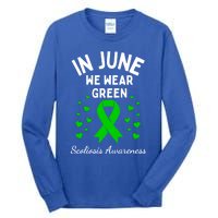 In June We Wear Green Ribbon Heart Scoliosis Awareness Gift Tall Long Sleeve T-Shirt