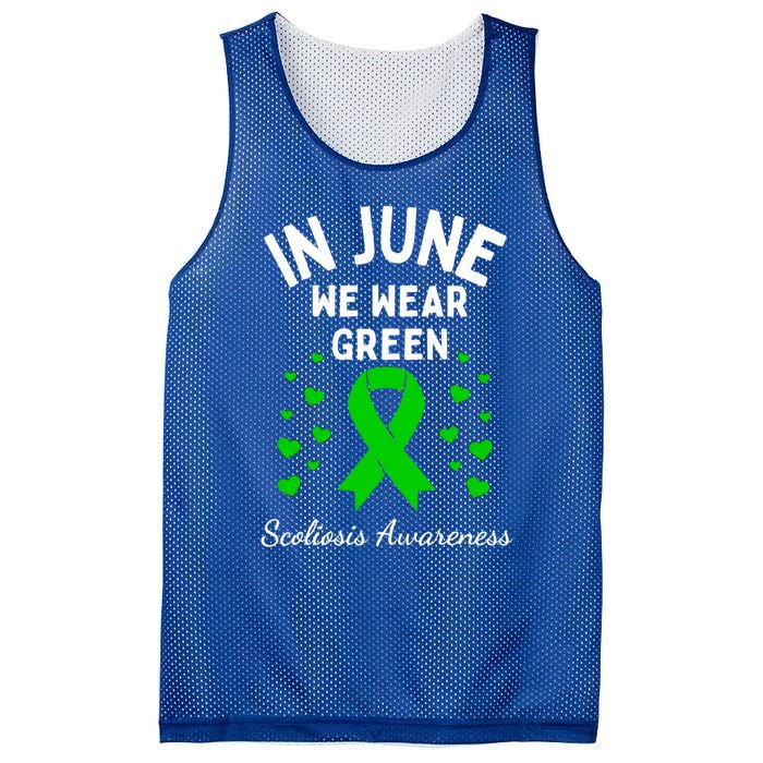 In June We Wear Green Ribbon Heart Scoliosis Awareness Gift Mesh Reversible Basketball Jersey Tank