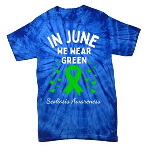 In June We Wear Green Ribbon Heart Scoliosis Awareness Gift Tie-Dye T-Shirt