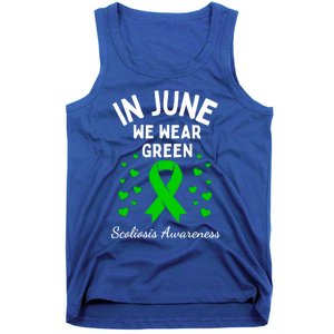 In June We Wear Green Ribbon Heart Scoliosis Awareness Gift Tank Top