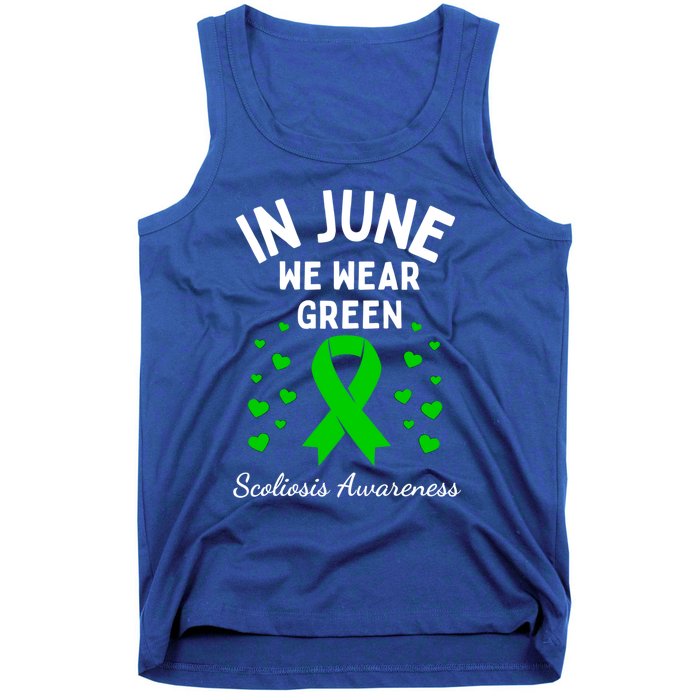 In June We Wear Green Ribbon Heart Scoliosis Awareness Gift Tank Top