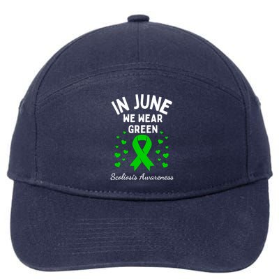 In June We Wear Green Ribbon Heart Scoliosis Awareness Gift 7-Panel Snapback Hat