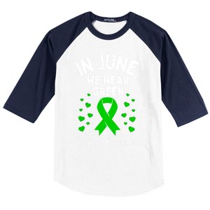 In June We Wear Green Ribbon Heart Scoliosis Awareness Gift Baseball Sleeve Shirt