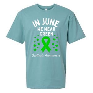 In June We Wear Green Ribbon Heart Scoliosis Awareness Gift Sueded Cloud Jersey T-Shirt