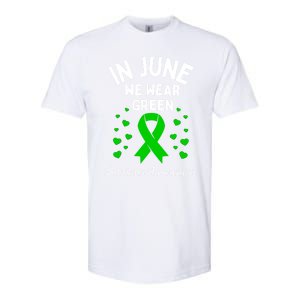 In June We Wear Green Ribbon Heart Scoliosis Awareness Gift Softstyle CVC T-Shirt