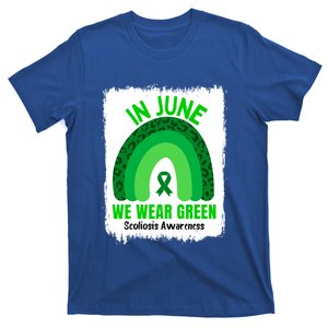 In June We Wear Green Scoliosis Awareness Leopard Rainbow Gift T-Shirt