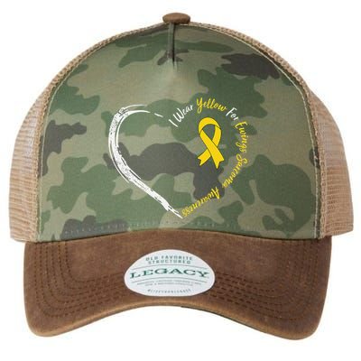 In July We Wear Yellow Ewing Sarcoma Awareness Ribbon Legacy Tie Dye Trucker Hat
