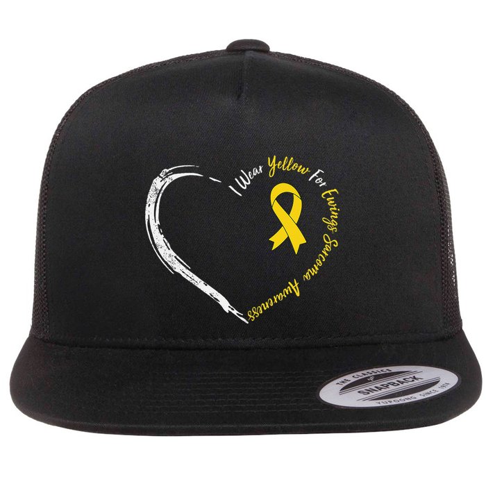 In July We Wear Yellow Ewing Sarcoma Awareness Ribbon Flat Bill Trucker Hat