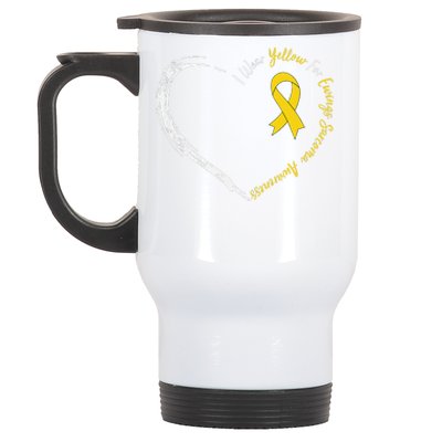 In July We Wear Yellow Ewing Sarcoma Awareness Ribbon Stainless Steel Travel Mug