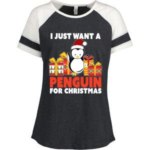 I Just Want A Penguin For Christmas Cute Penguin Christmas Meaningful Gift Enza Ladies Jersey Colorblock Tee