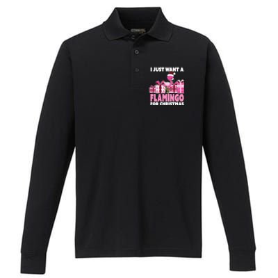 I Just Want A Flamingo For Christmas Flamingo Christmas Cute Gift Performance Long Sleeve Polo